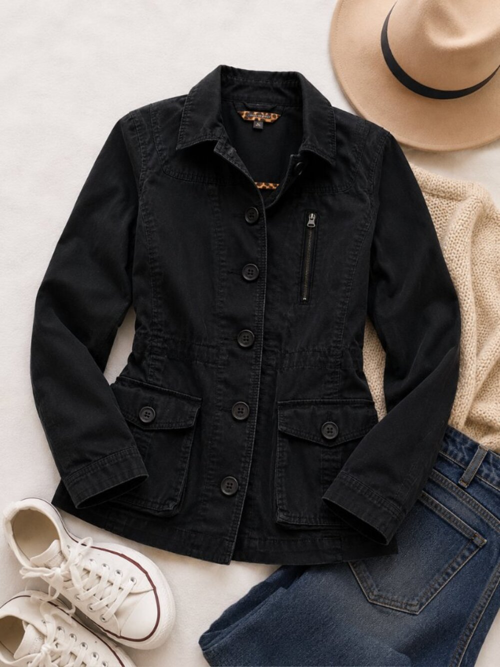Liz Claiborne | Black Denim Jean Jacket with Button Closure and Pockets | Sz M
